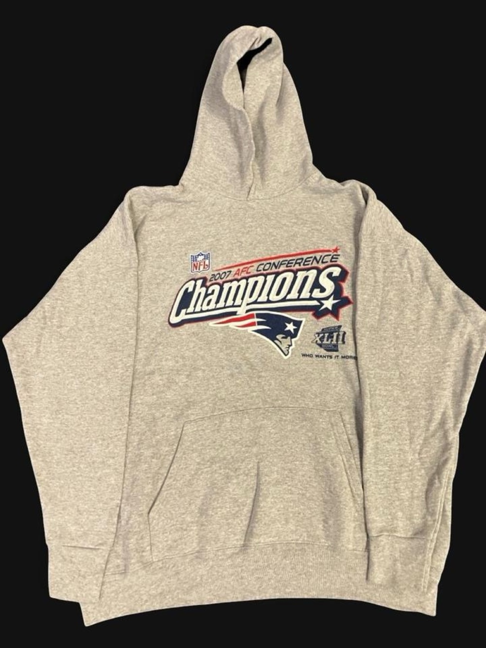 VTG 2007 New England Patriots AFC Champions Hoodie Gray Mint Condition Size XL